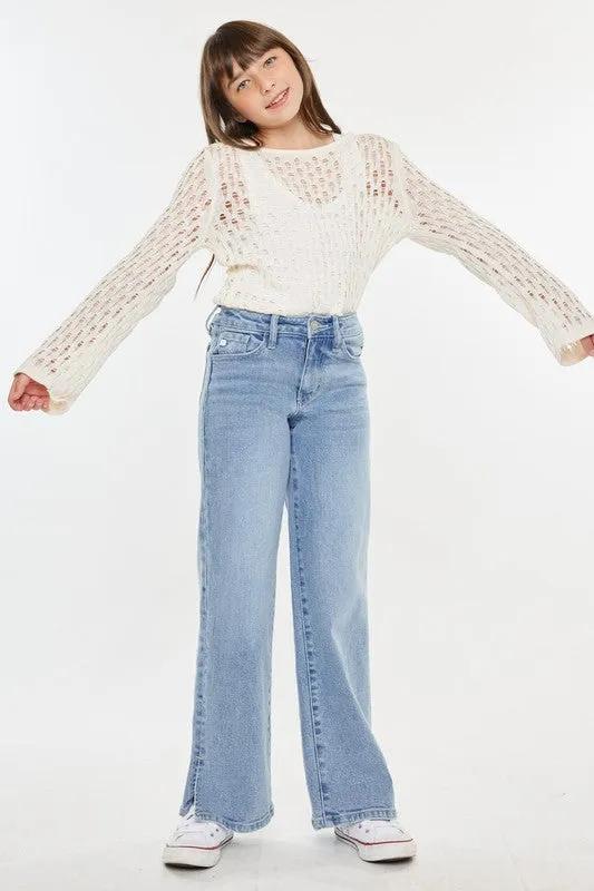 Girls High Rise Wide Leg Jeans