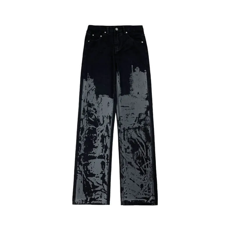 Gradient Abstract Paintings Black Denim Grunge Jeans