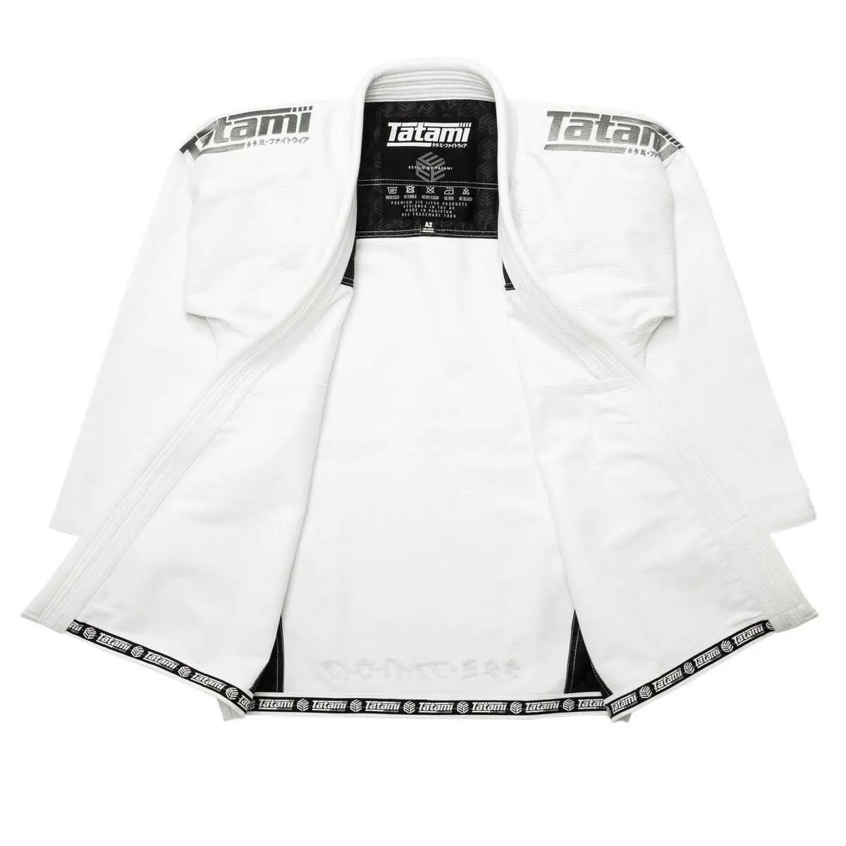 Grey on White Tatami Fightwear Estilo Black Label Mens BJJ Gi