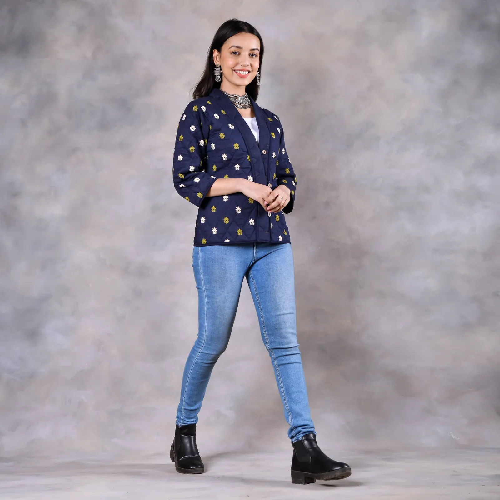 Gulmohar Space Blue Quilted Jacket