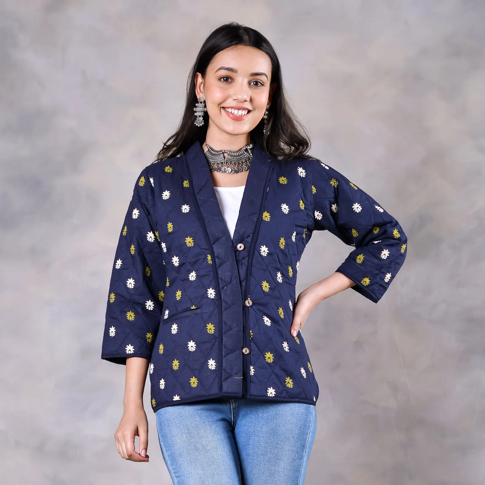 Gulmohar Space Blue Quilted Jacket