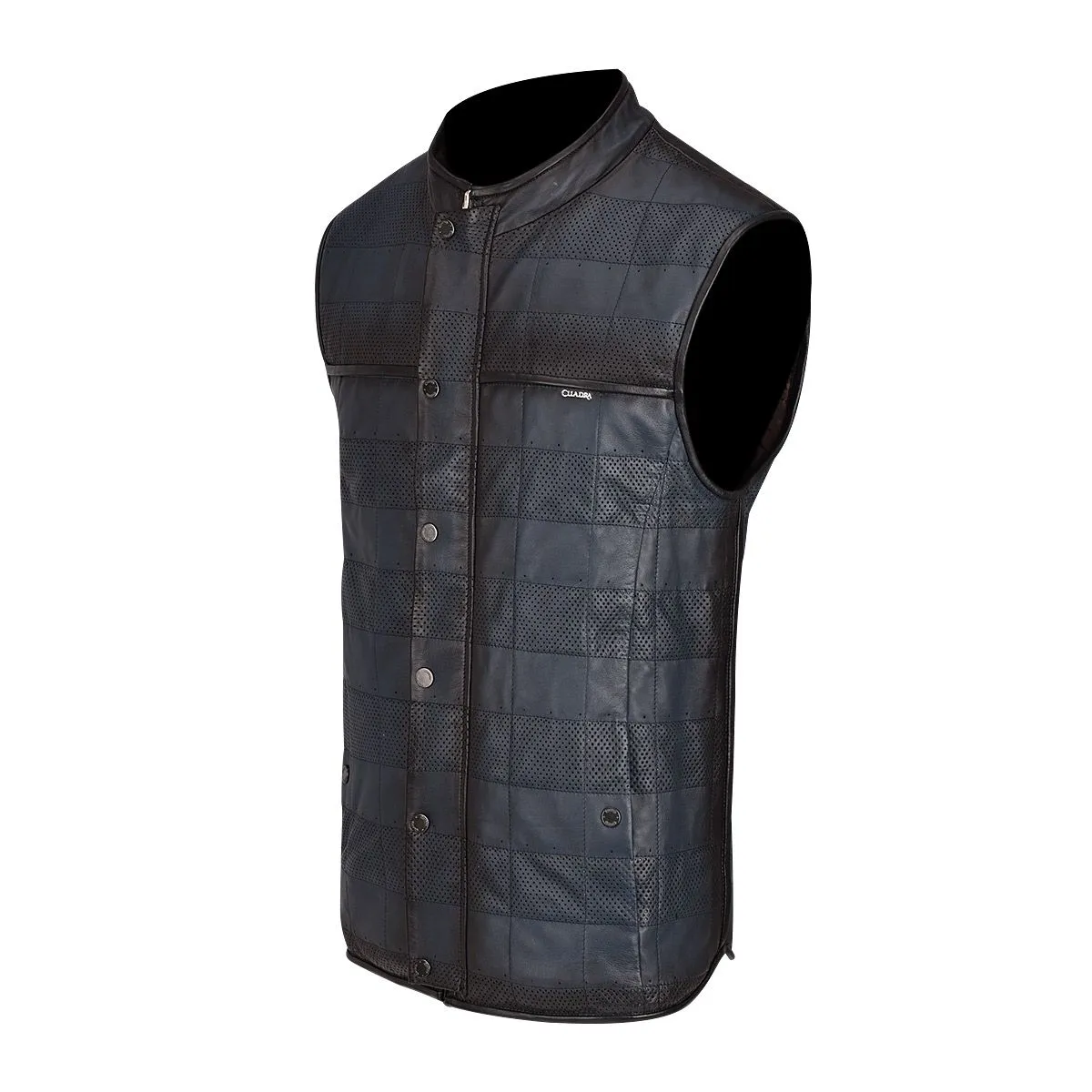 H303BOB - Cuadra blue casual fashion quilted cowhide  leather racer vest for men