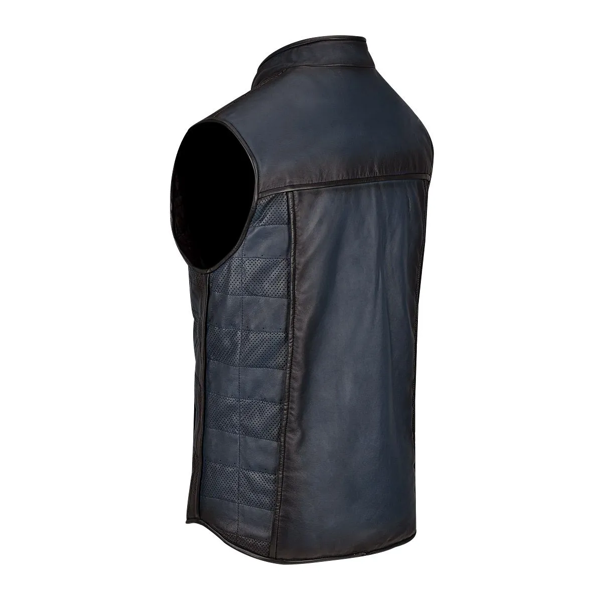 H303BOB - Cuadra blue casual fashion quilted cowhide  leather racer vest for men