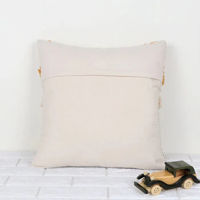 Hand Tufted Texture Boho Patch Work - Black, Ivory, Denim and Mustard - Pillow Cover