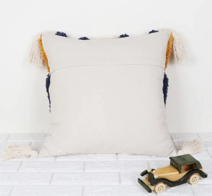 Hand Tufted Texture Boho Tassels - Black, Ivory, Denim and Mustard - Pillow Cover