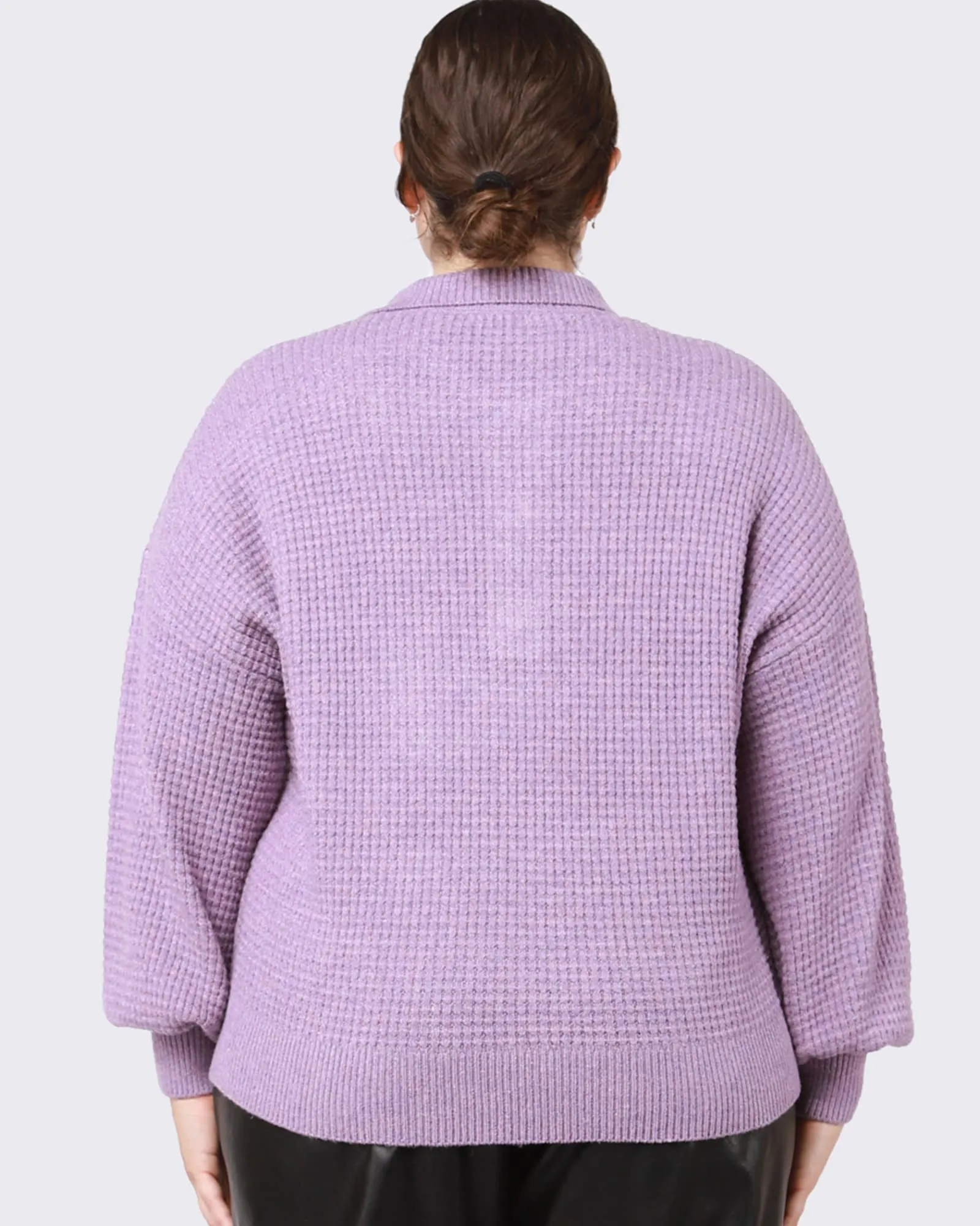 Harper Polo Front Sweater | Heather Orchid