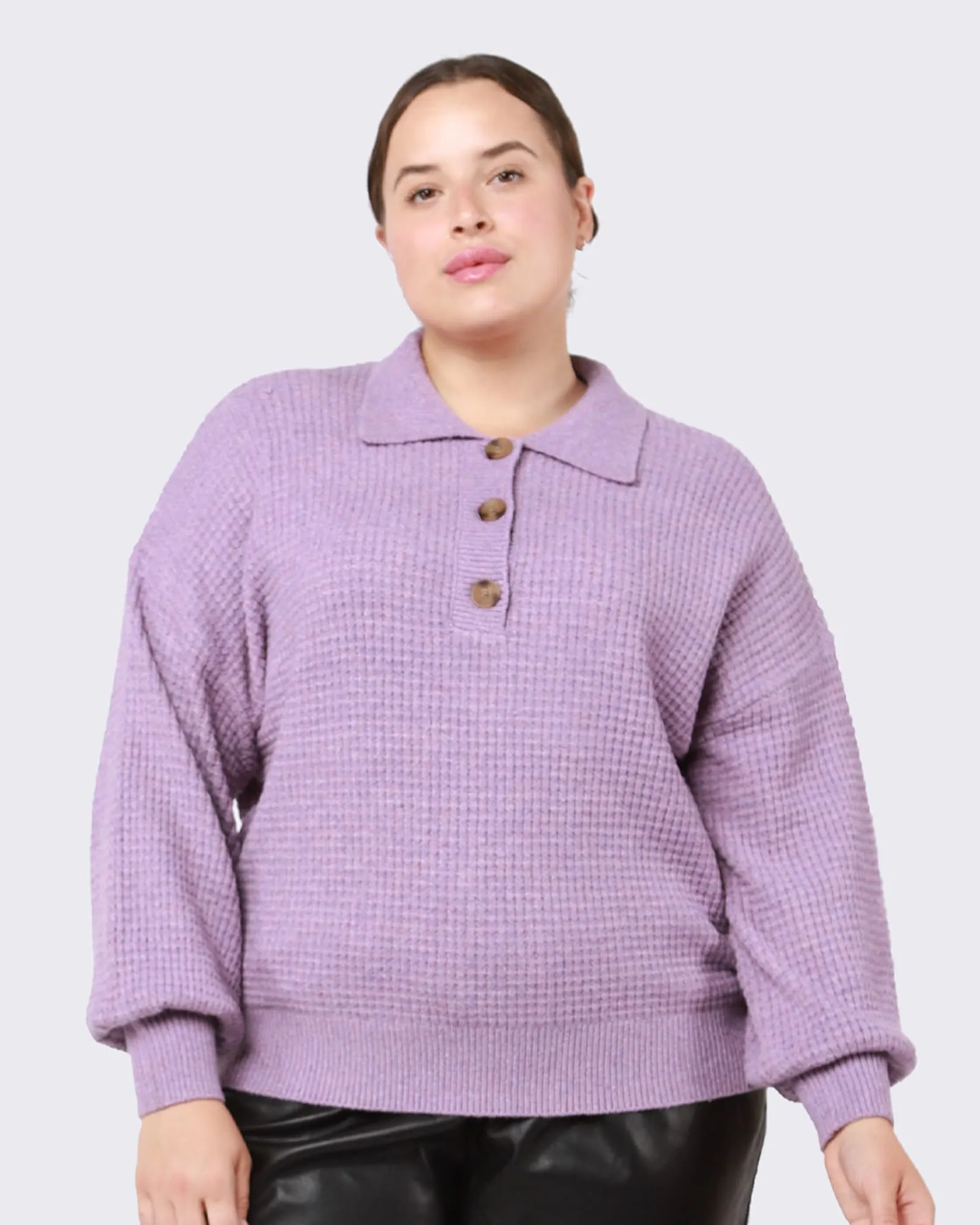 Harper Polo Front Sweater | Heather Orchid