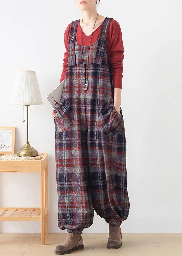 High end original Jumpsuit fashion red check strap Jumpsuit