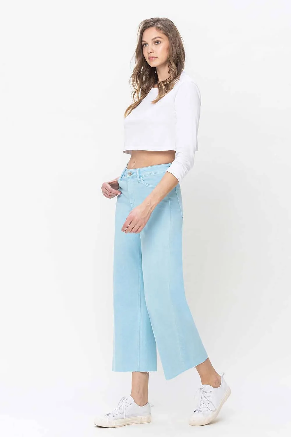 HIGH RISE CROP WIDE LEG JEANS - Vervet