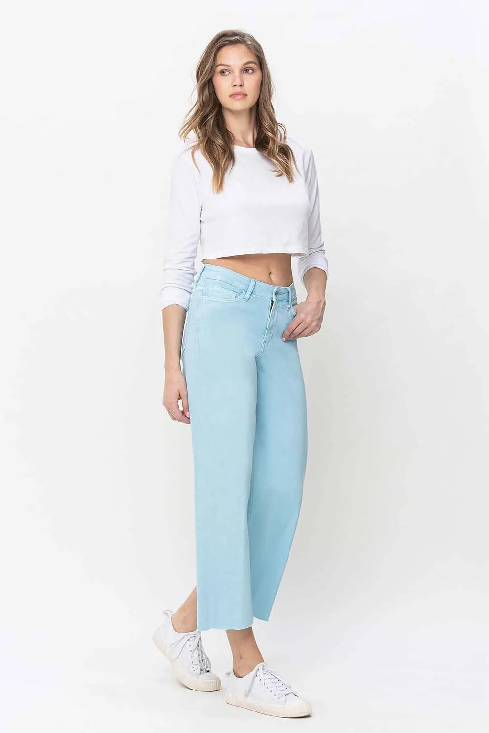 HIGH RISE CROP WIDE LEG JEANS - Vervet