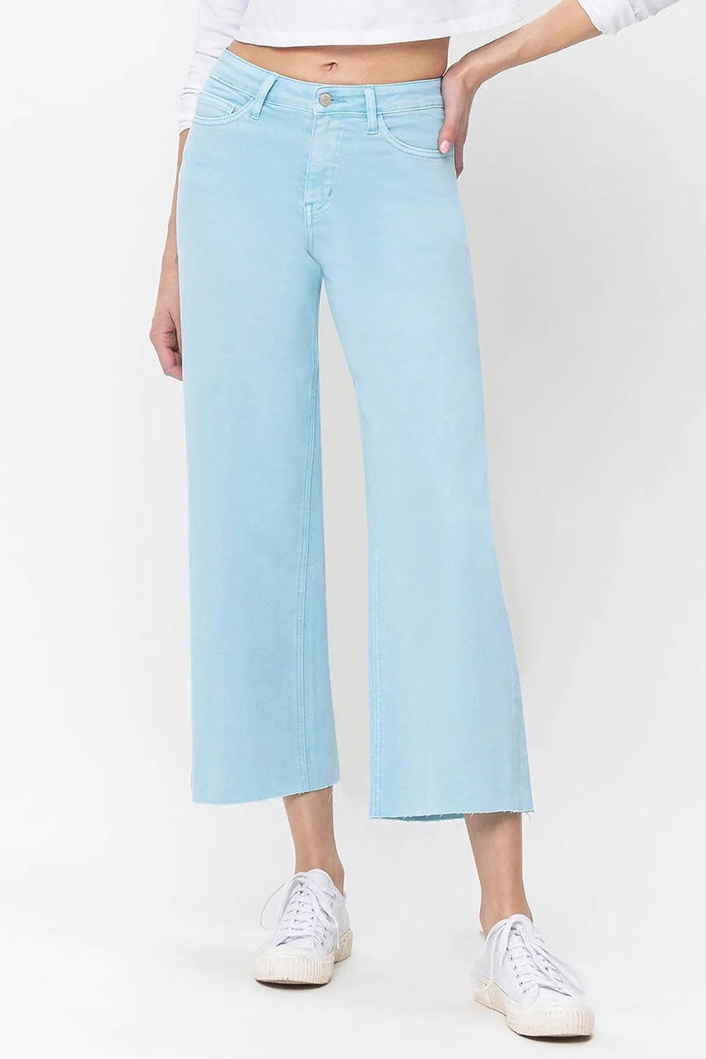 HIGH RISE CROP WIDE LEG JEANS - Vervet