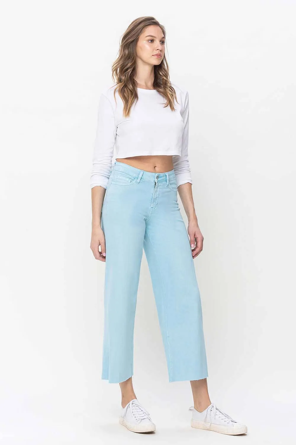 HIGH RISE CROP WIDE LEG JEANS - Vervet