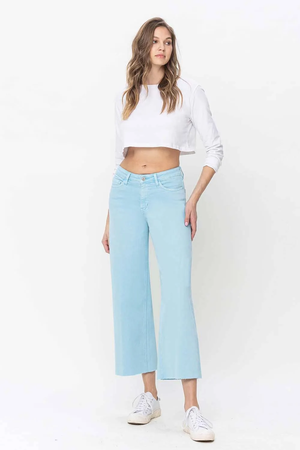 HIGH RISE CROP WIDE LEG JEANS - Vervet