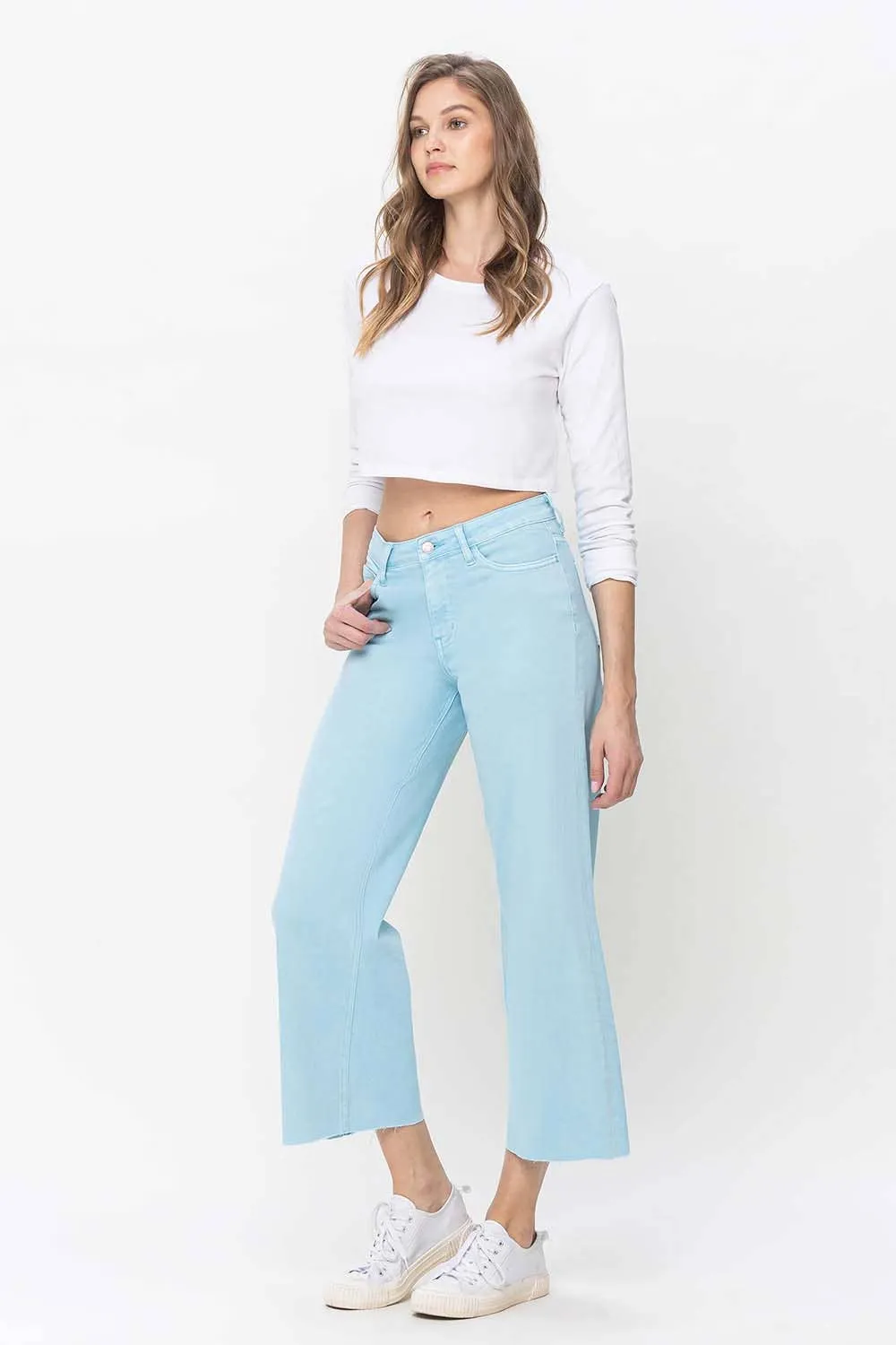 HIGH RISE CROP WIDE LEG JEANS - Vervet