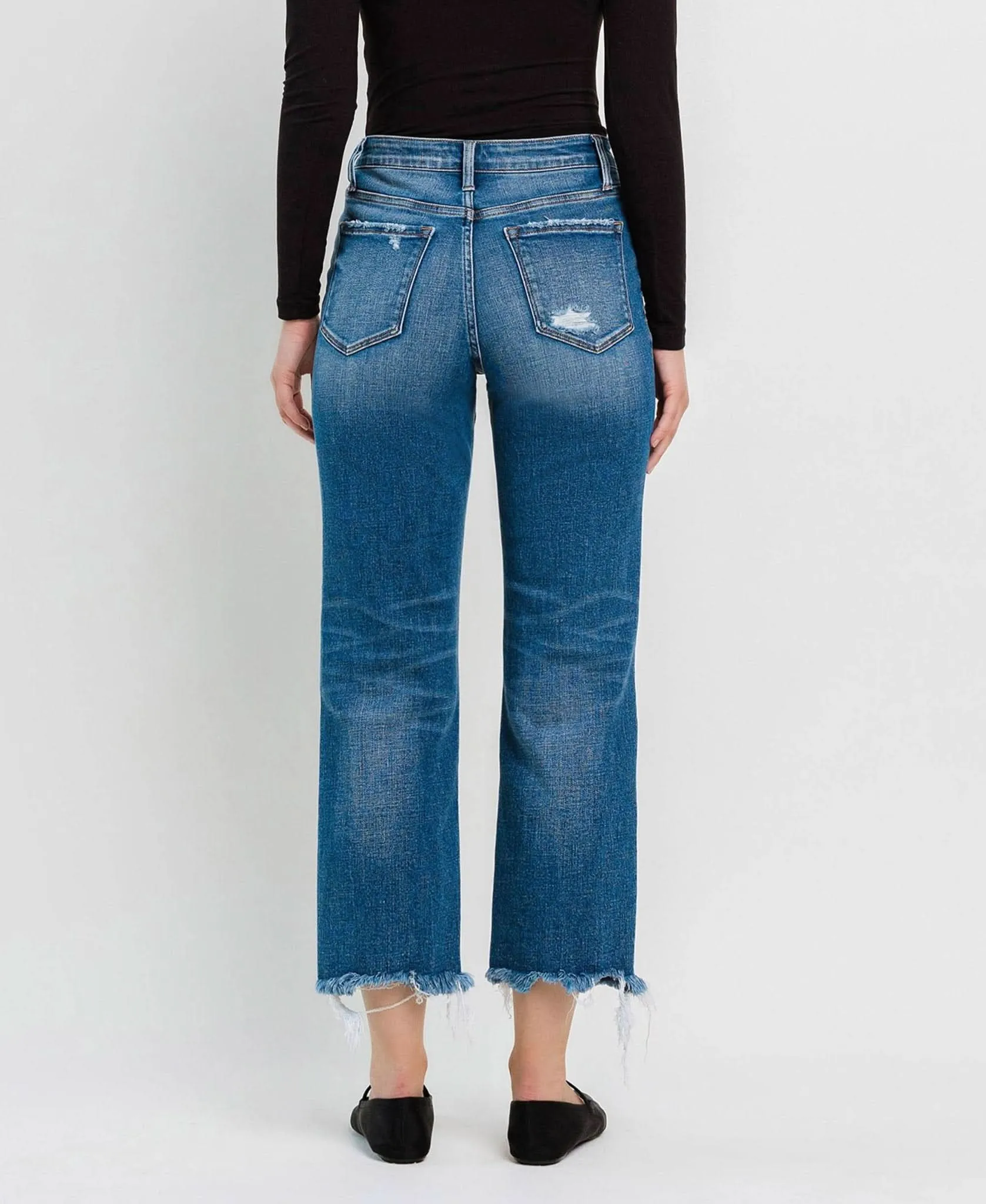 High Rise Frayed Hem Regular Straight Jeans