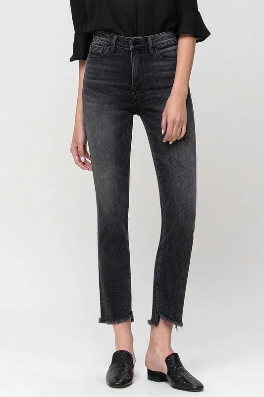 High Rise Straight Crop with Uneven Hem Details