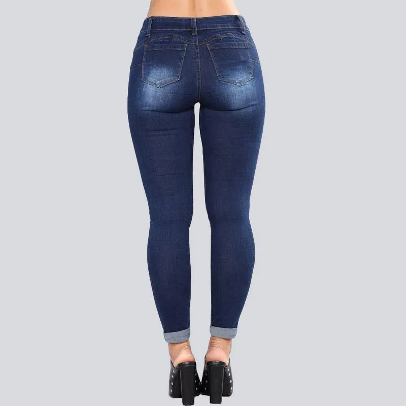 High Waist Ripped Hips Pencil Jeans