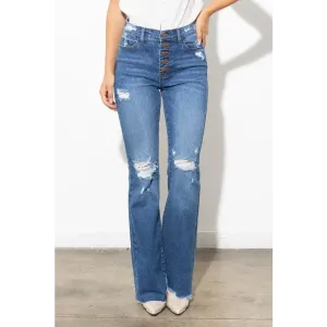 High Waisted Distressed Bootcut Jeans