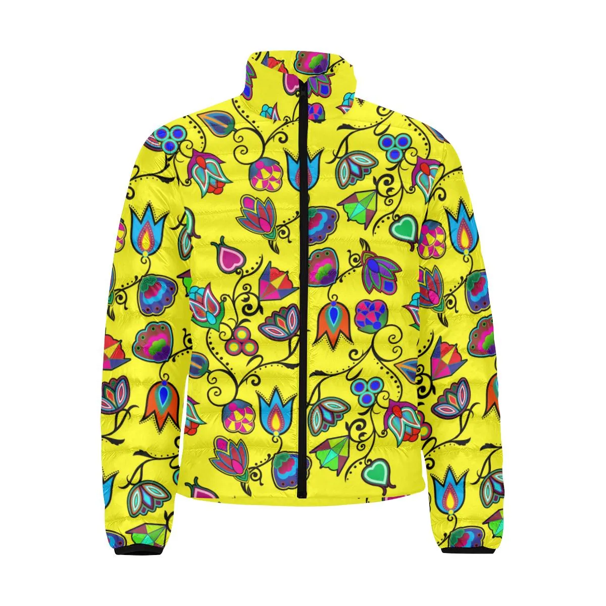 Indigenous Paisley Yellow Men's Stand Collar Padded Jacket