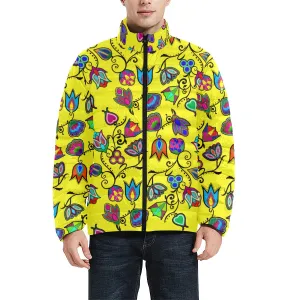 Indigenous Paisley Yellow Men's Stand Collar Padded Jacket