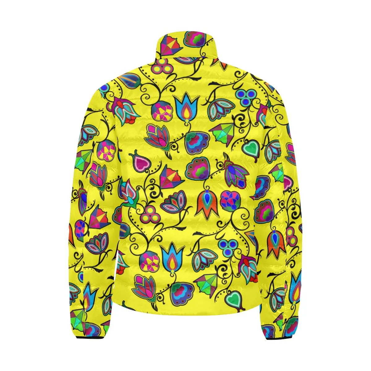 Indigenous Paisley Yellow Men's Stand Collar Padded Jacket