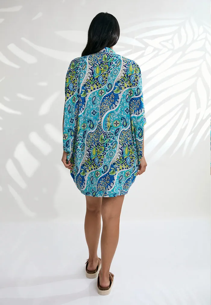 Indii Breeze Short Kimono - Paisley Blue