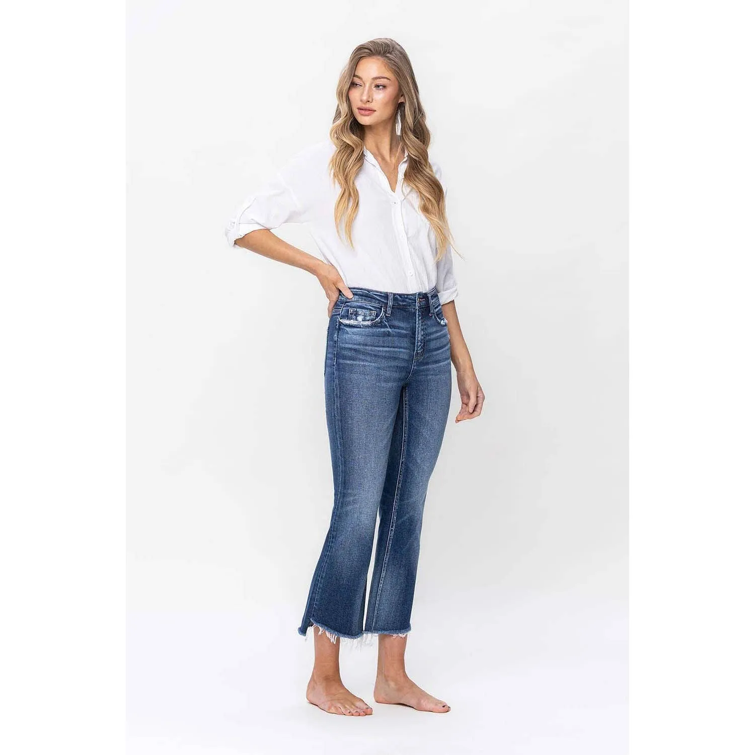 INGENUITY HIGH RISE STEP HEM CROP FLARE JEANS