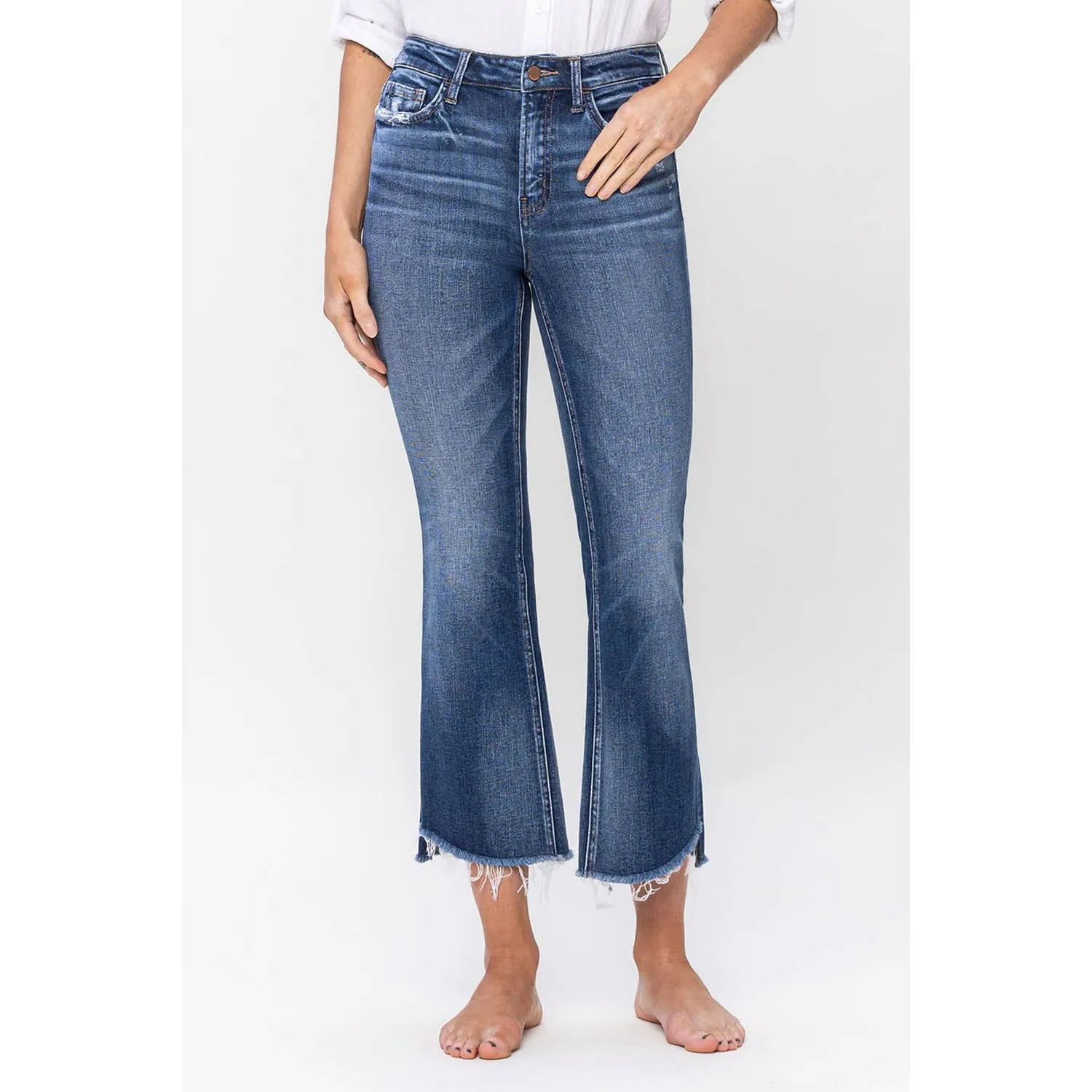 INGENUITY HIGH RISE STEP HEM CROP FLARE JEANS