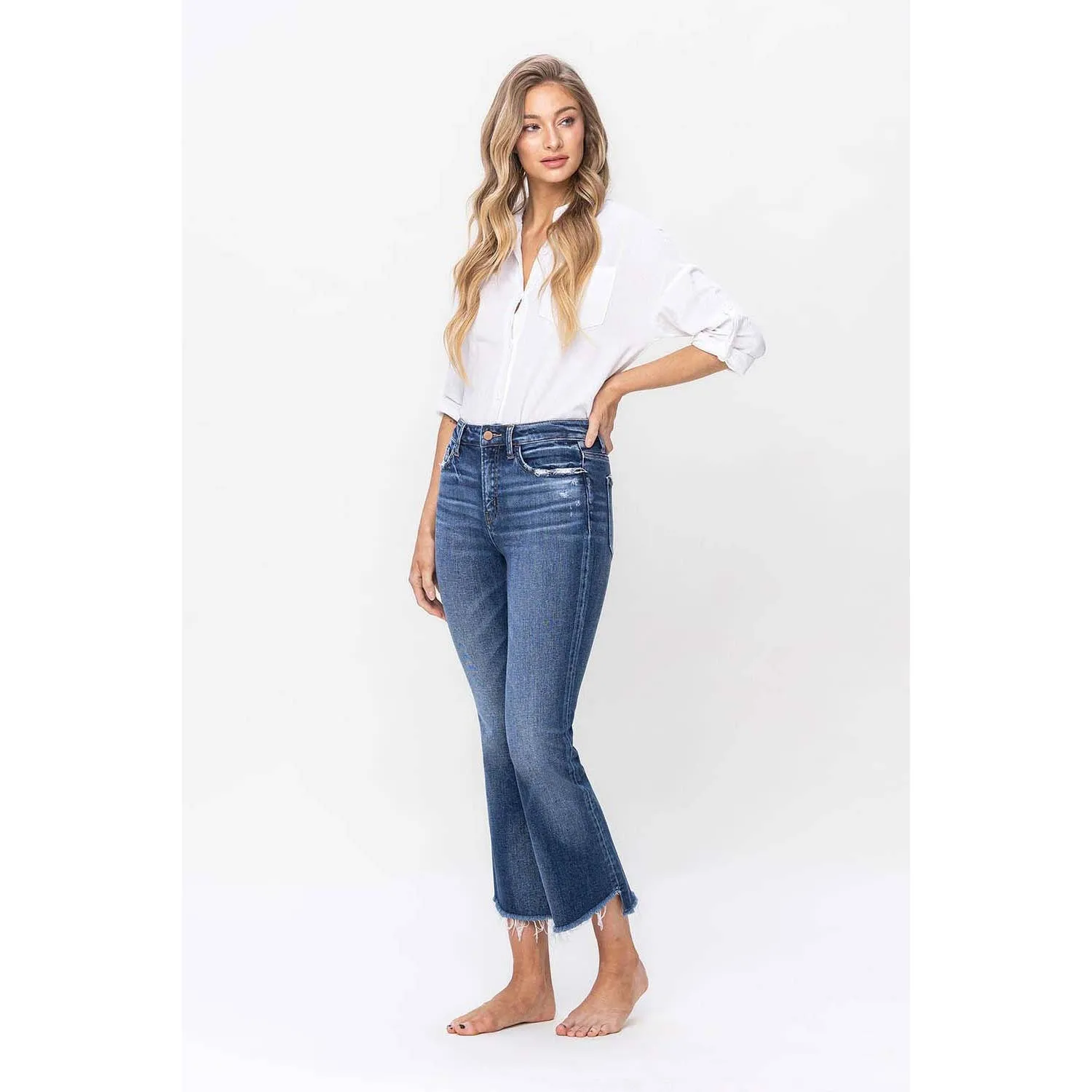 INGENUITY HIGH RISE STEP HEM CROP FLARE JEANS