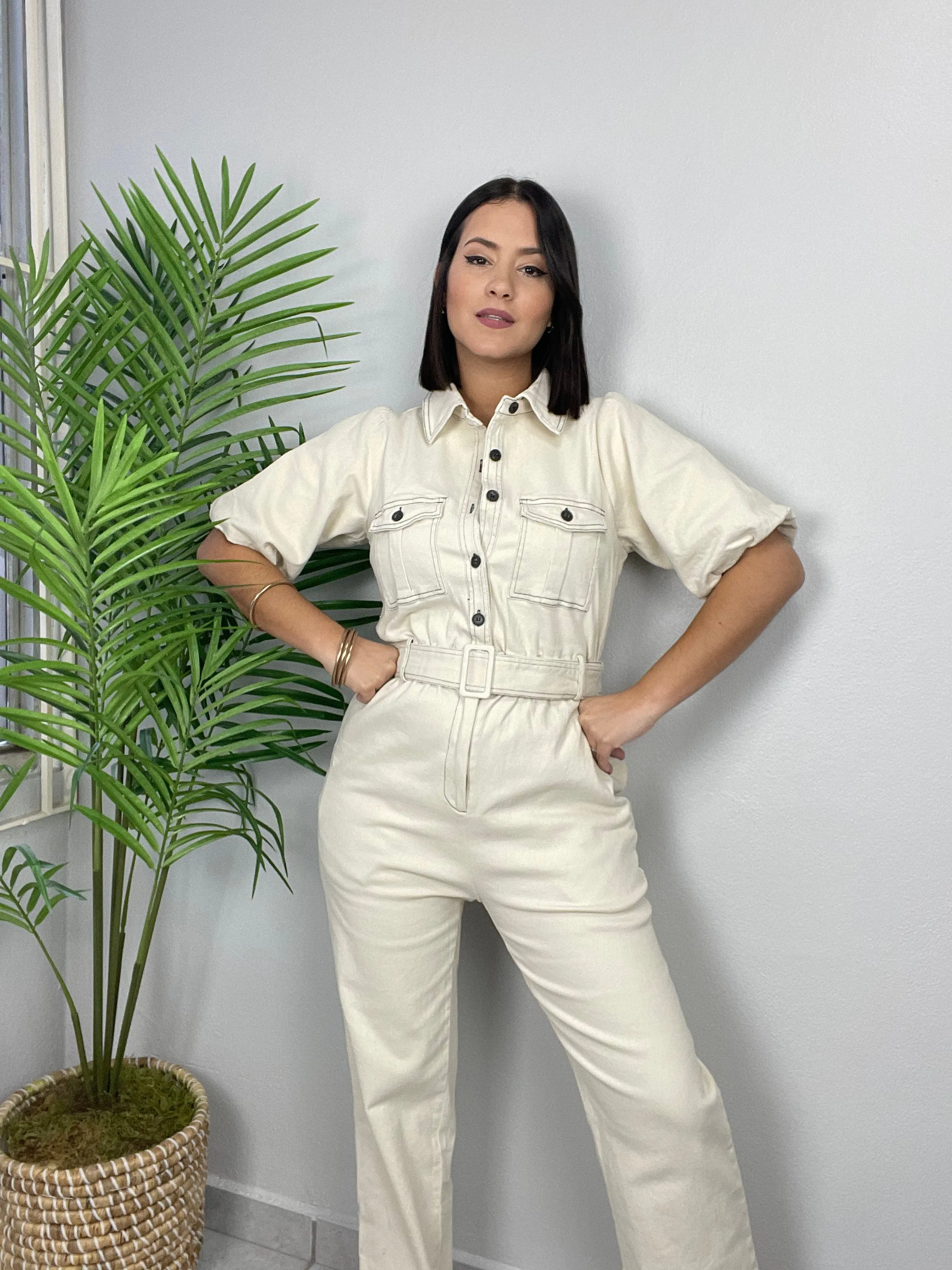 Ivory Denim Jumpsuit