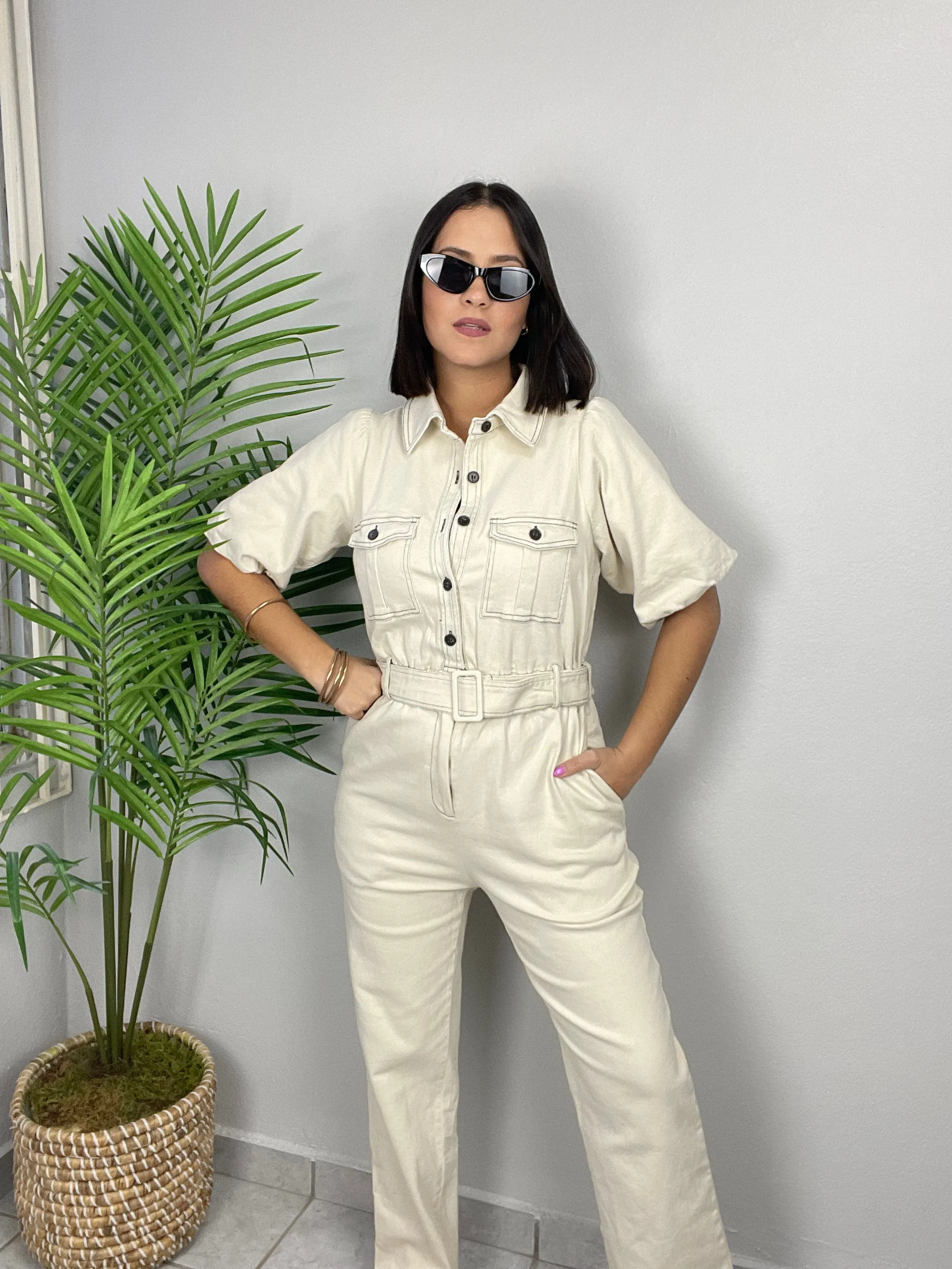 Ivory Denim Jumpsuit