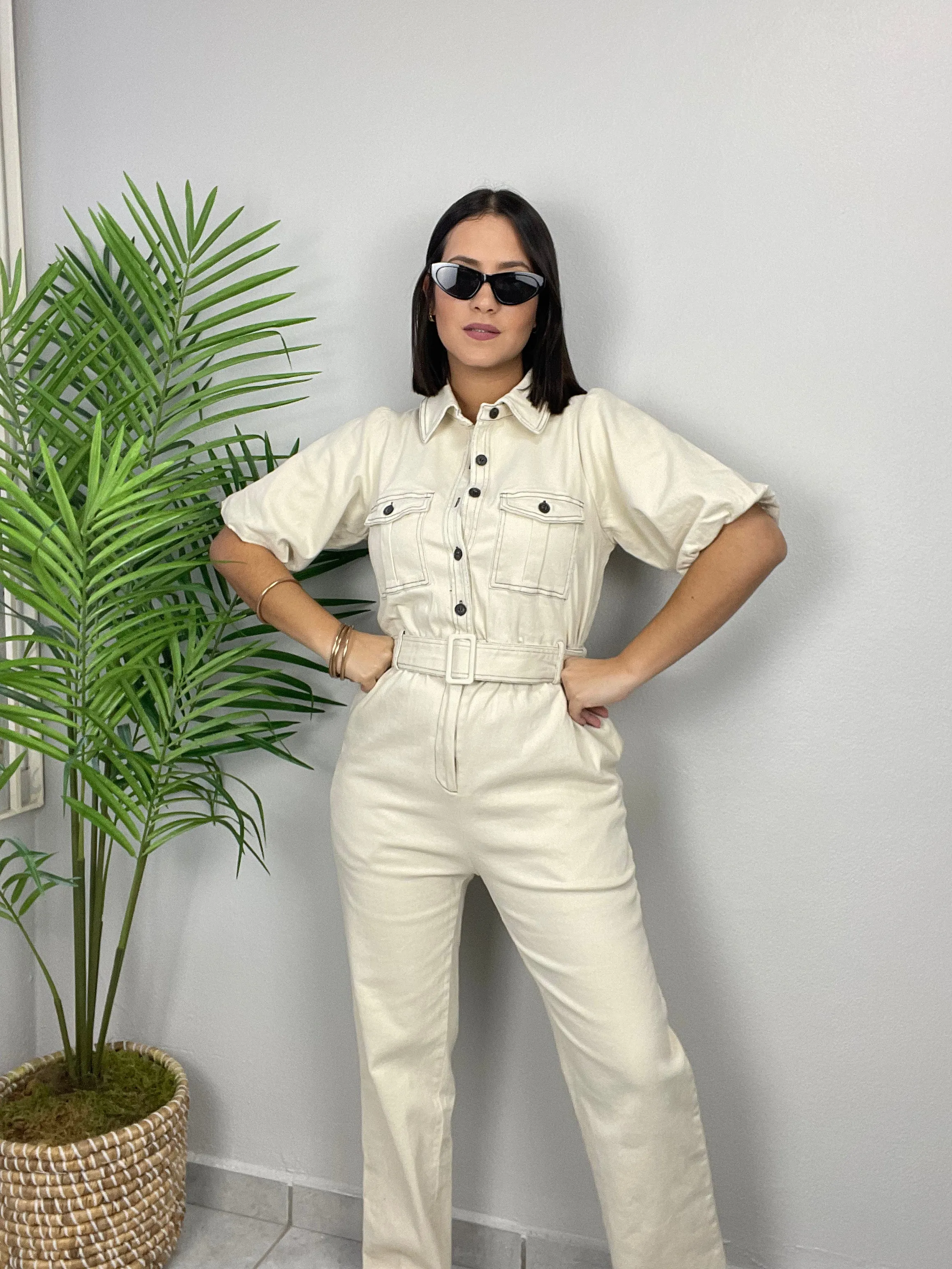 Ivory Denim Jumpsuit