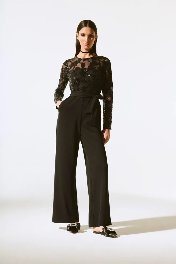 Joseph Ribkoff Scuba Crepe And Sequins Mesh Jumpsuit 243763