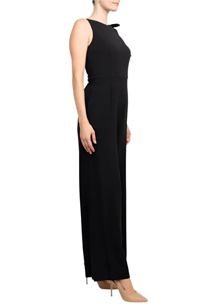 Julia Jordan Boat Neck Sleeveless Bow Shoulder Zipper Back Solid Crepe Jumpsuit