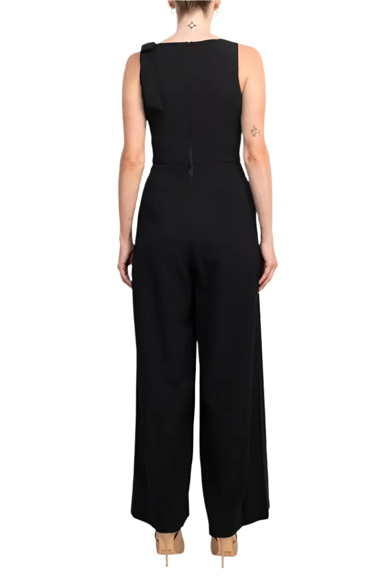 Julia Jordan Boat Neck Sleeveless Bow Shoulder Zipper Back Solid Crepe Jumpsuit