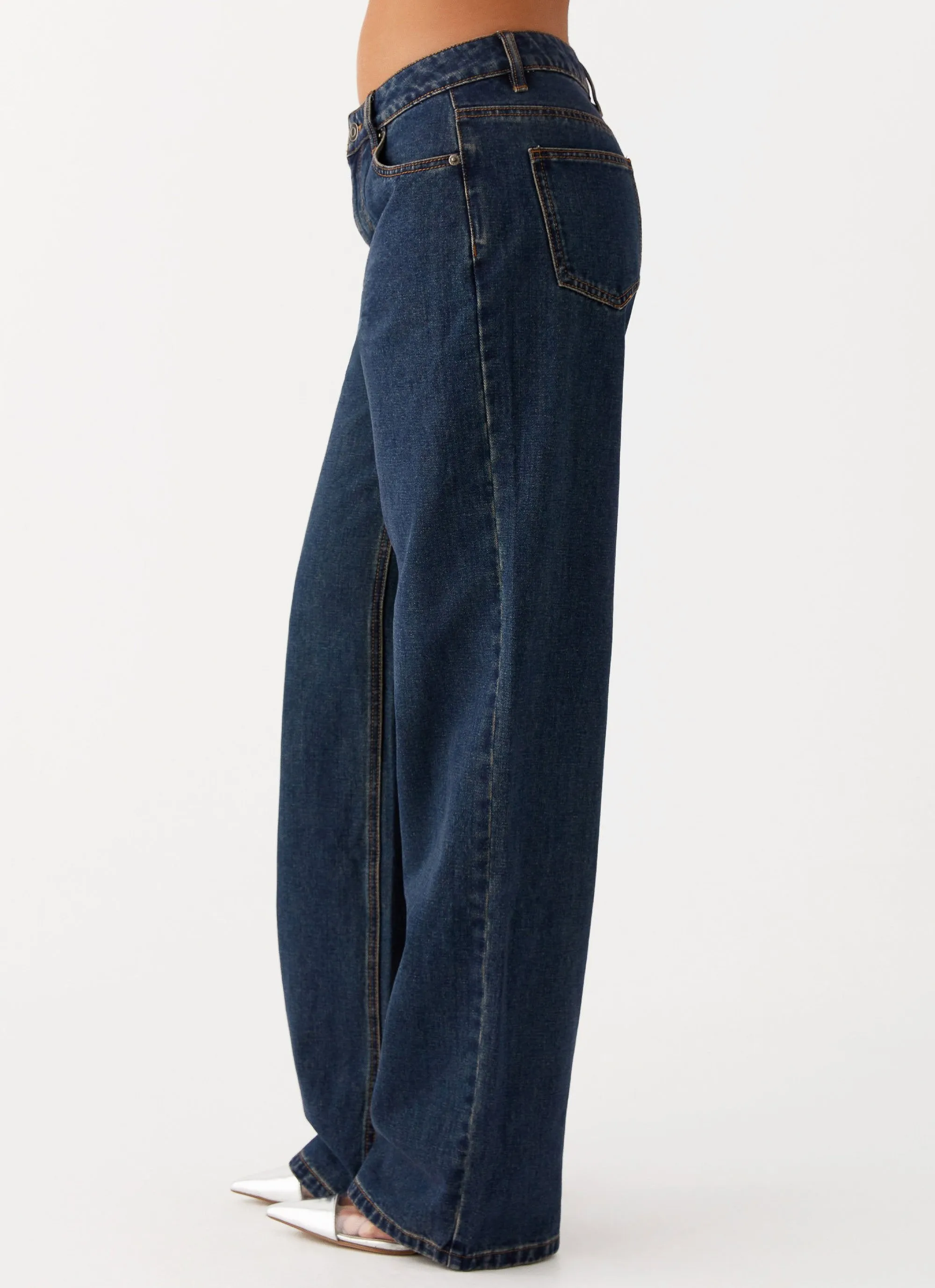 Keanna Low Rise Denim Jeans - Washed Denim