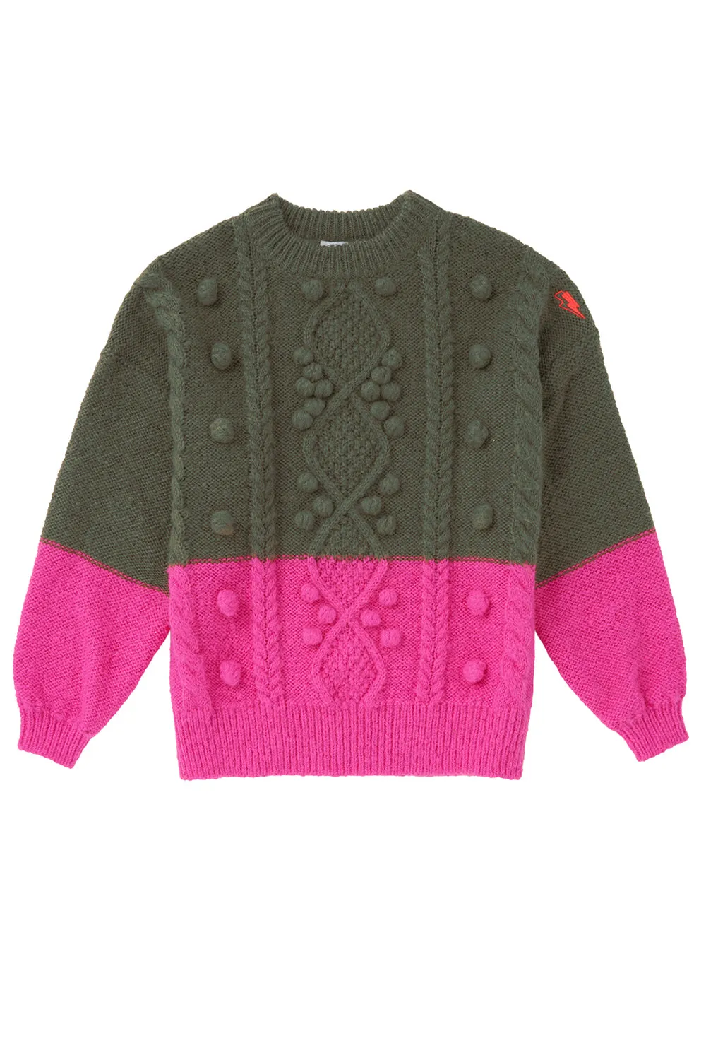 Khaki with Pink Cable Knit Jumper