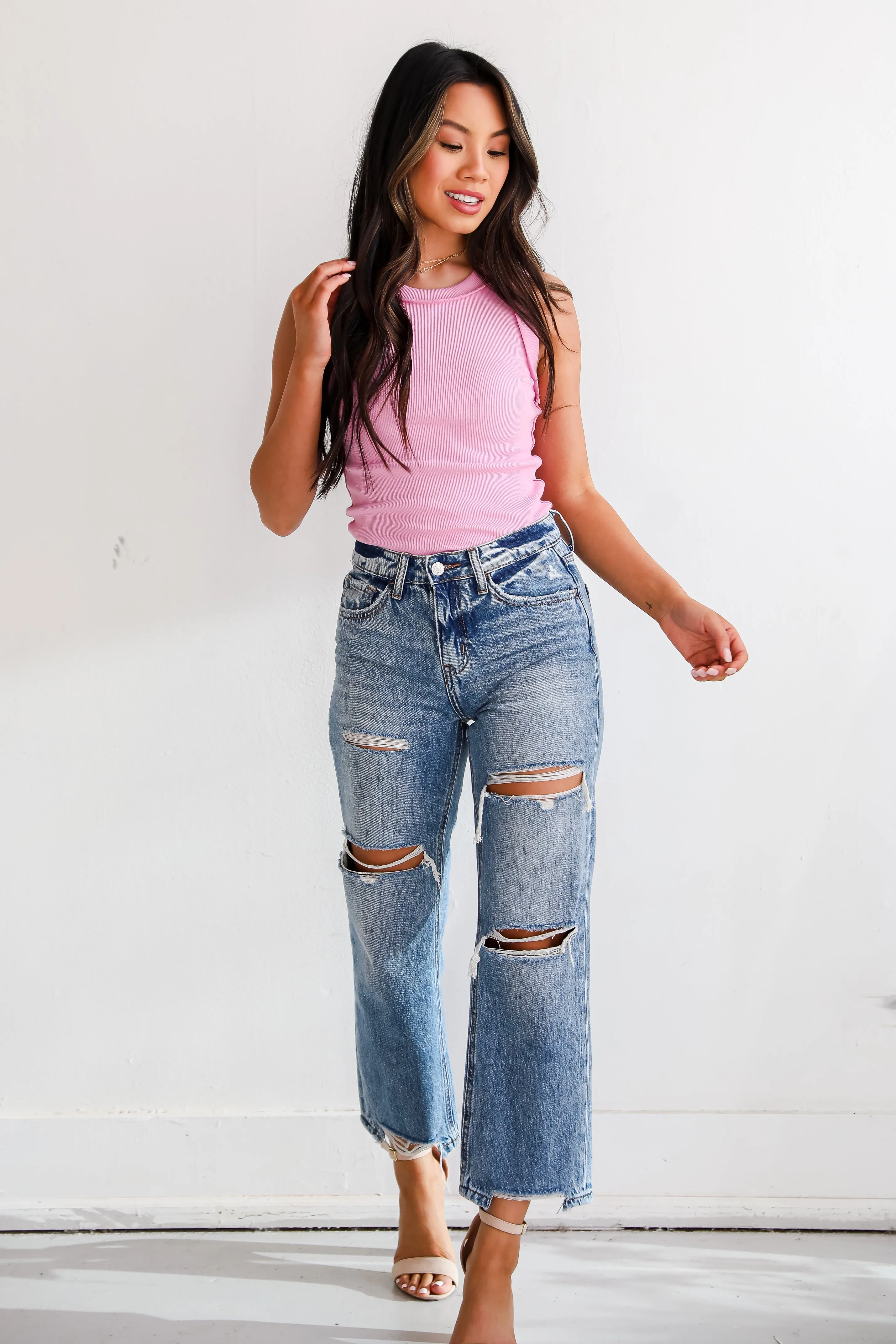 Khloe Medium Wash Distressed Straight Leg Jeans