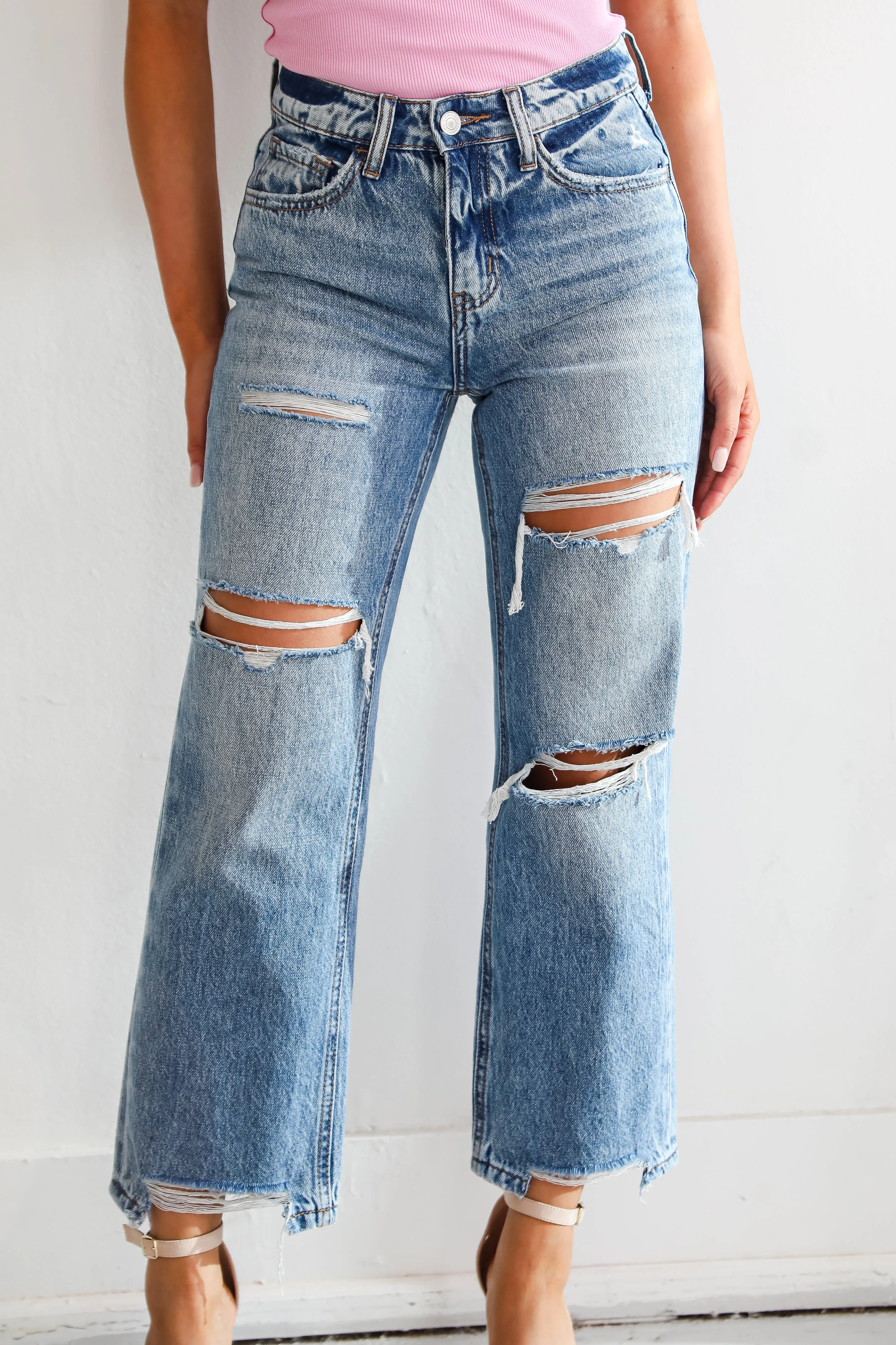 Khloe Medium Wash Distressed Straight Leg Jeans