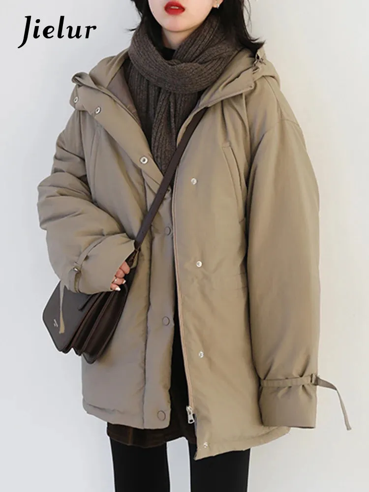 Korean Style Loose Hooded Padded Coat Autumn Winter Thick Padded Coat Drawstring Bread Coat Winter