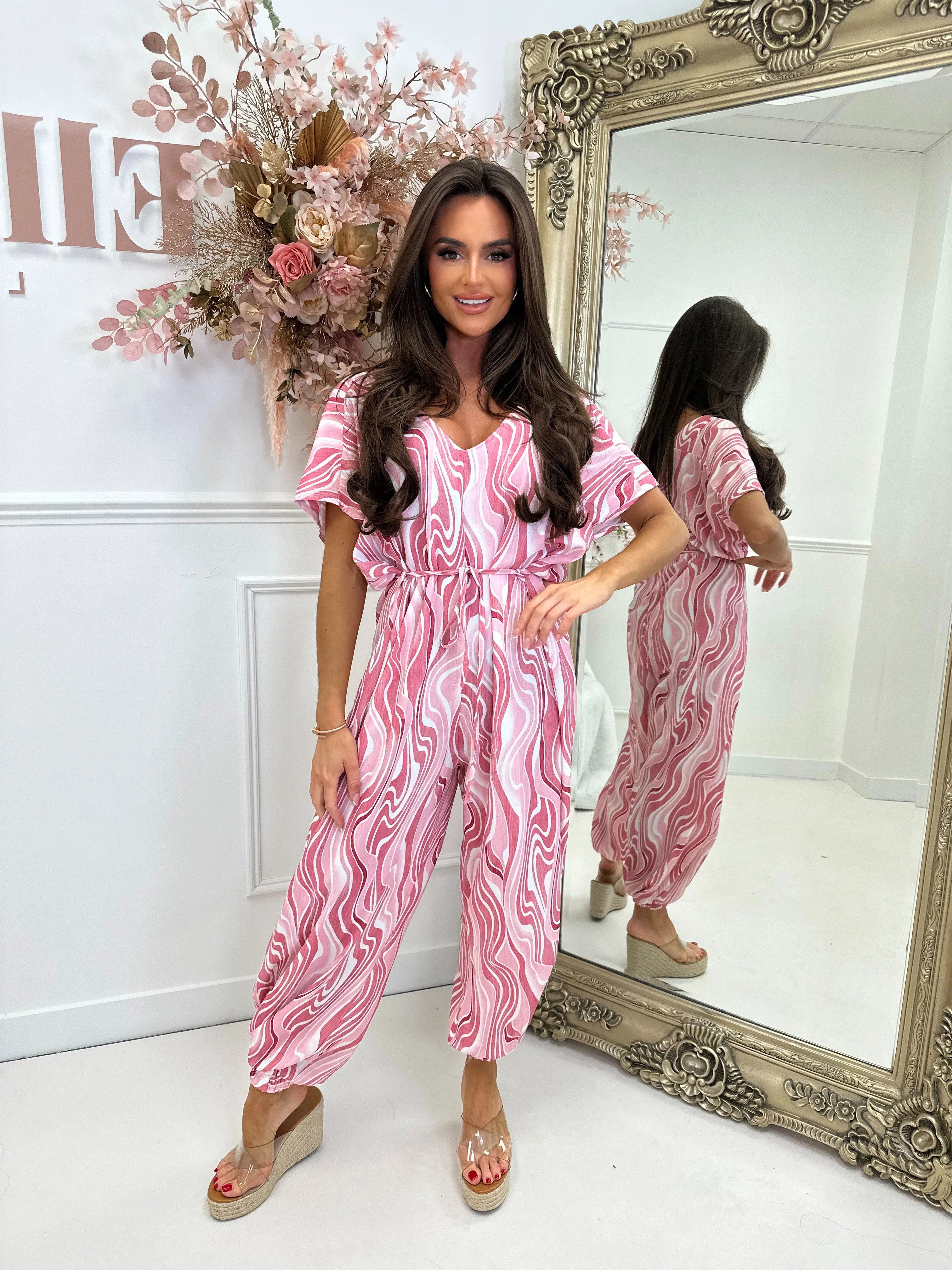 Luci pink swirl print jumpsuit