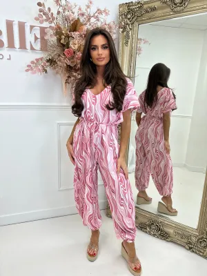 Luci pink swirl print jumpsuit