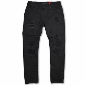 M1749 Makobi Sanded Biker Jeans with Rip & Repair- Black/Black