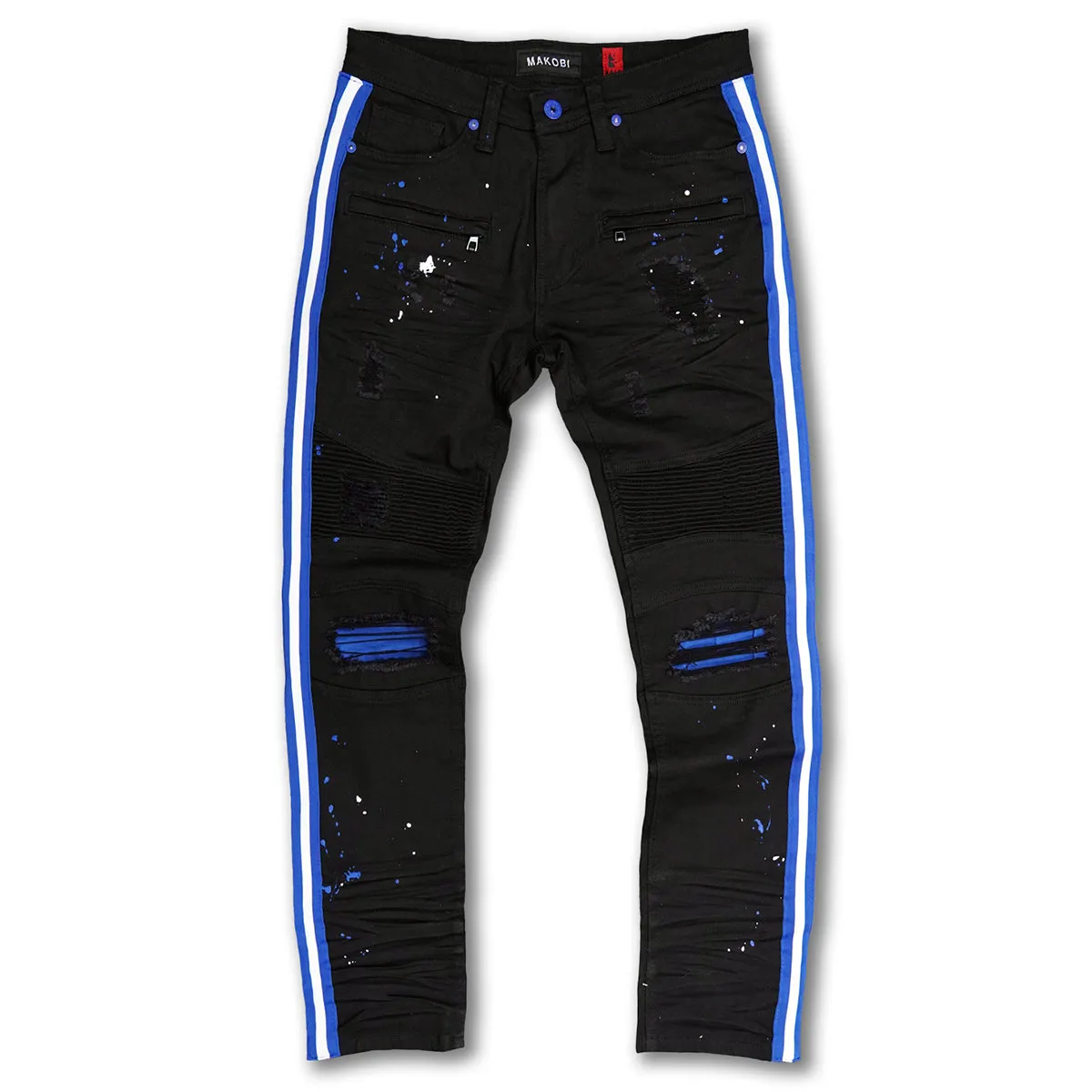 M1983 Destin Biker Jeans- Black/Black (blue & white side tape)