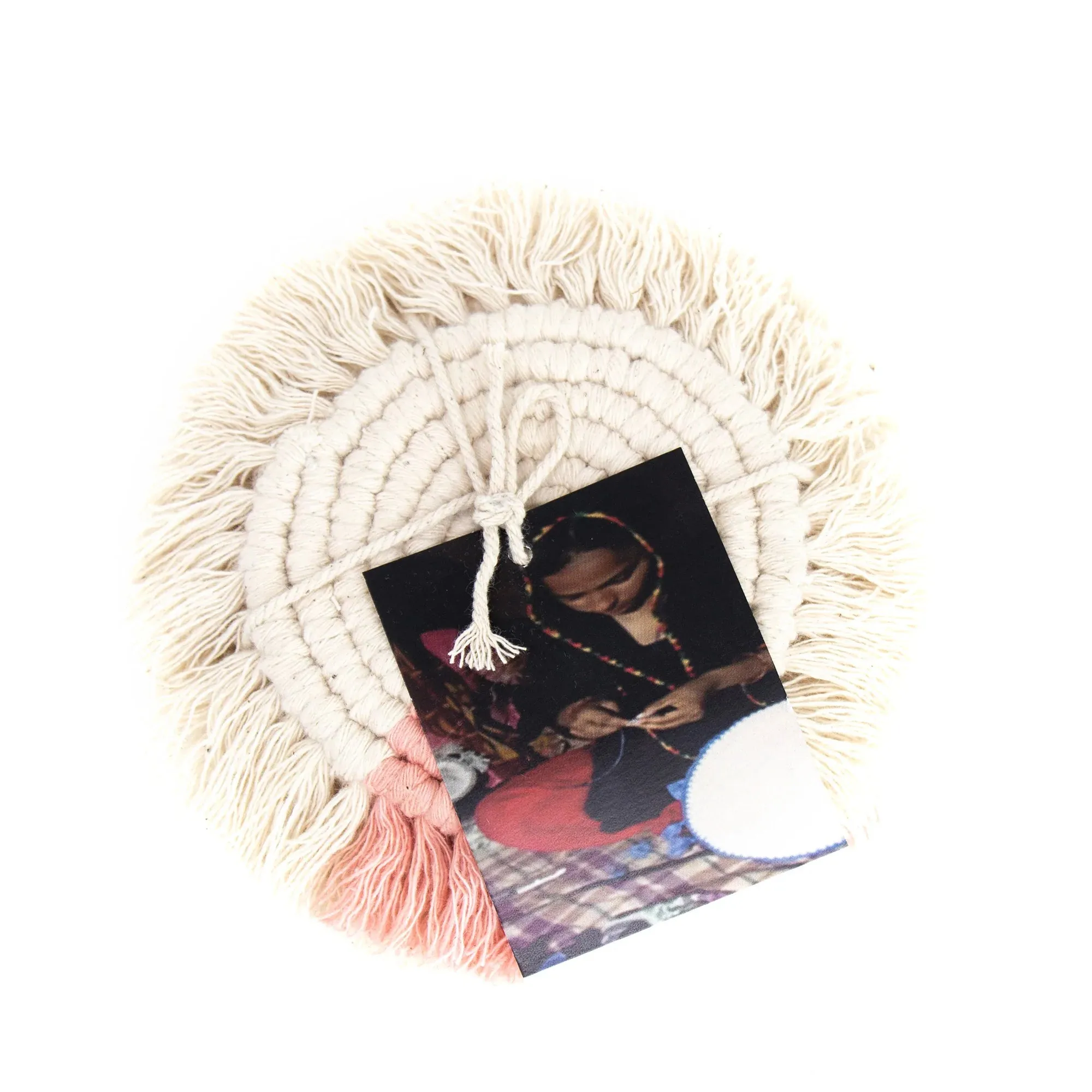 Macrame Coasters in Blush with Fringe, SET OF 4, India