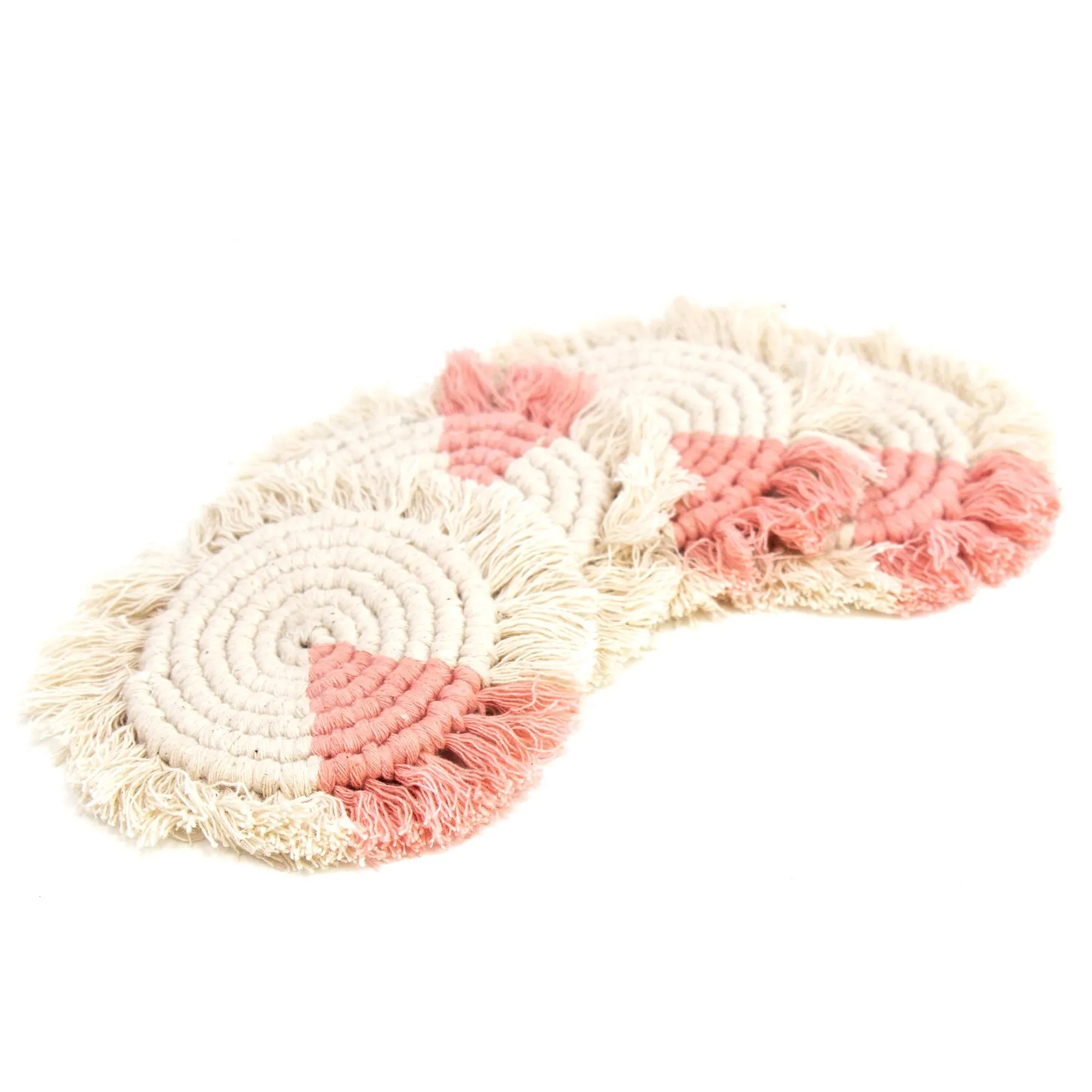 Macrame Coasters in Blush with Fringe, SET OF 4, India