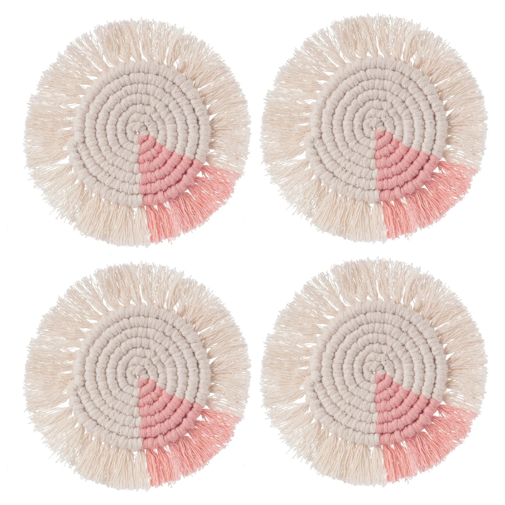 Macrame Coasters in Blush with Fringe, SET OF 4, India