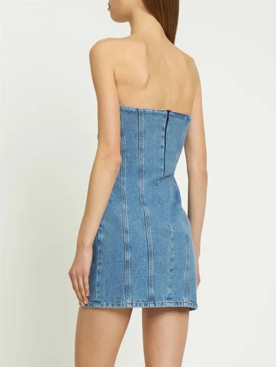 Magda Butrym   Denim bustier mini dress w/ 3D flower 