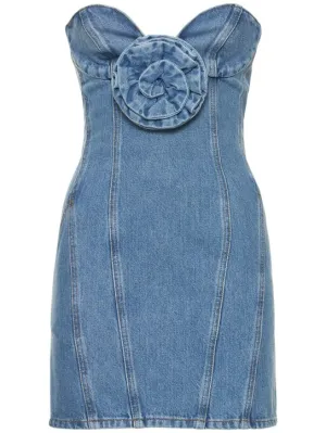 Magda Butrym   Denim bustier mini dress w/ 3D flower 