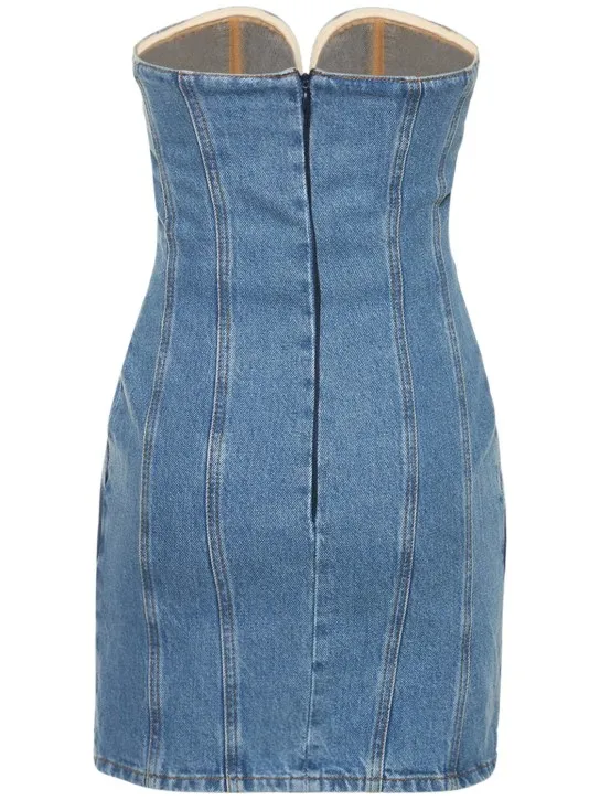 Magda Butrym   Denim bustier mini dress w/ 3D flower 